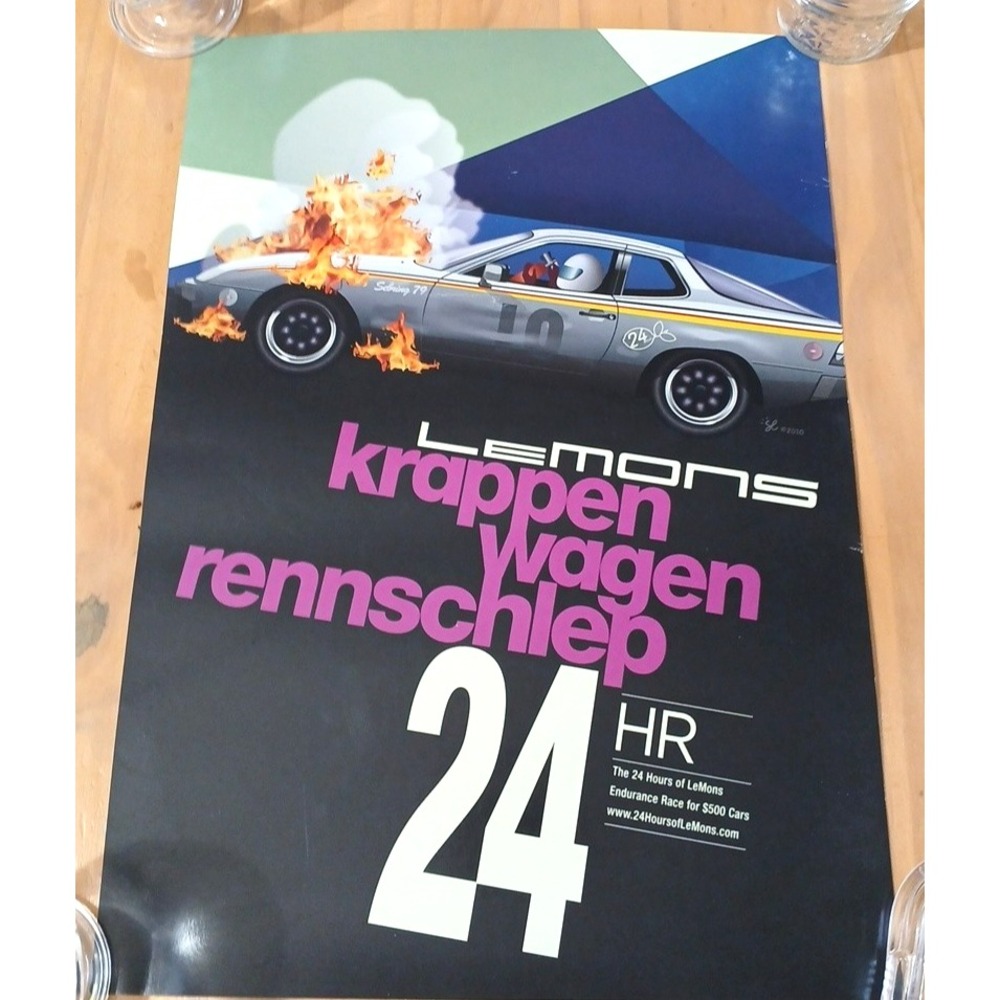 Porche 944 German Parady Poster Le Mans  24 Hours Wall Art 12x18 Rennschelp rare
